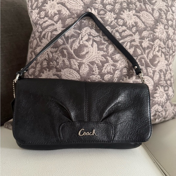 Coach Handbags - Coach Ashley Black Leather Flap Wristlet Clutch Bag